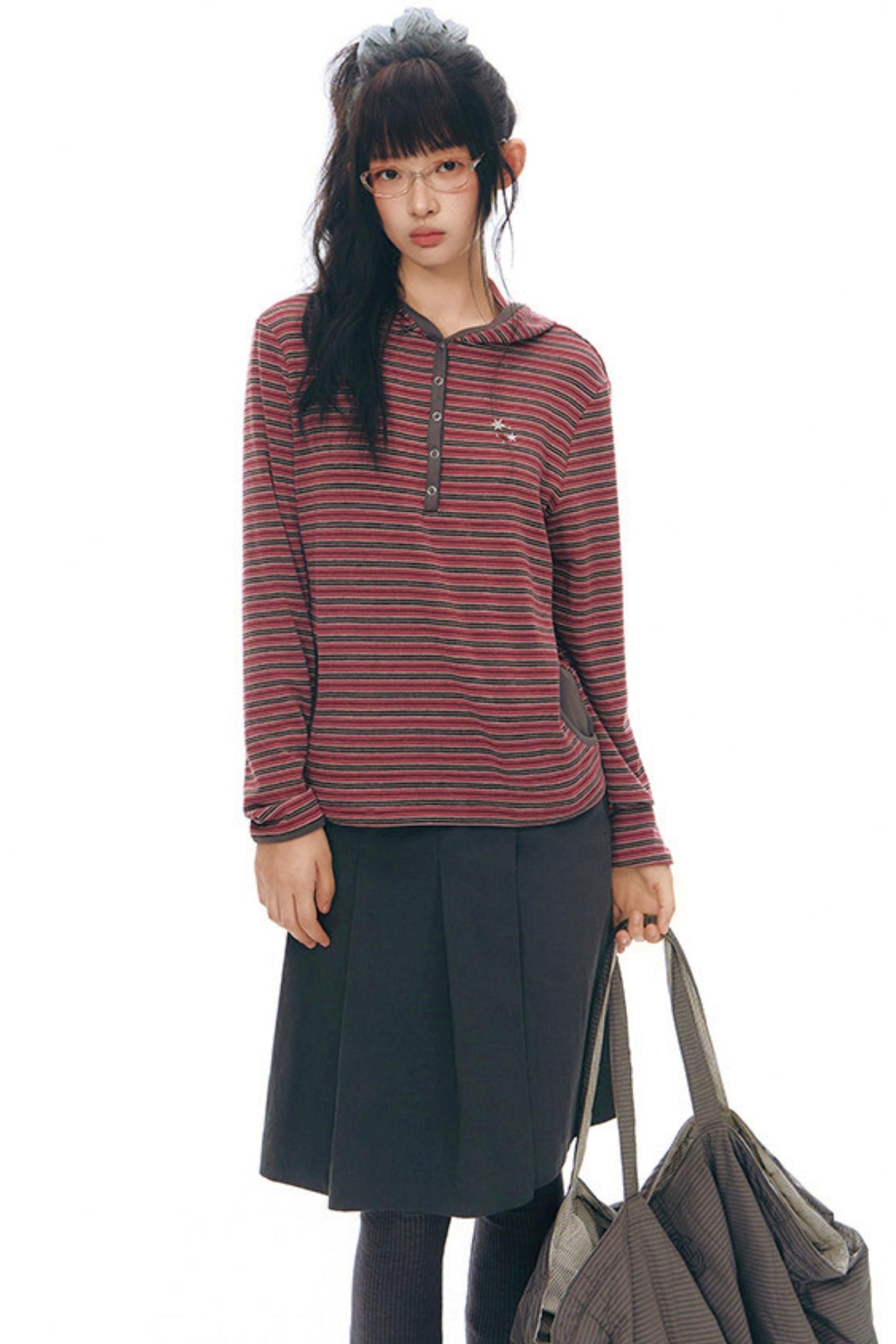 Striped Hooded Knit Tops