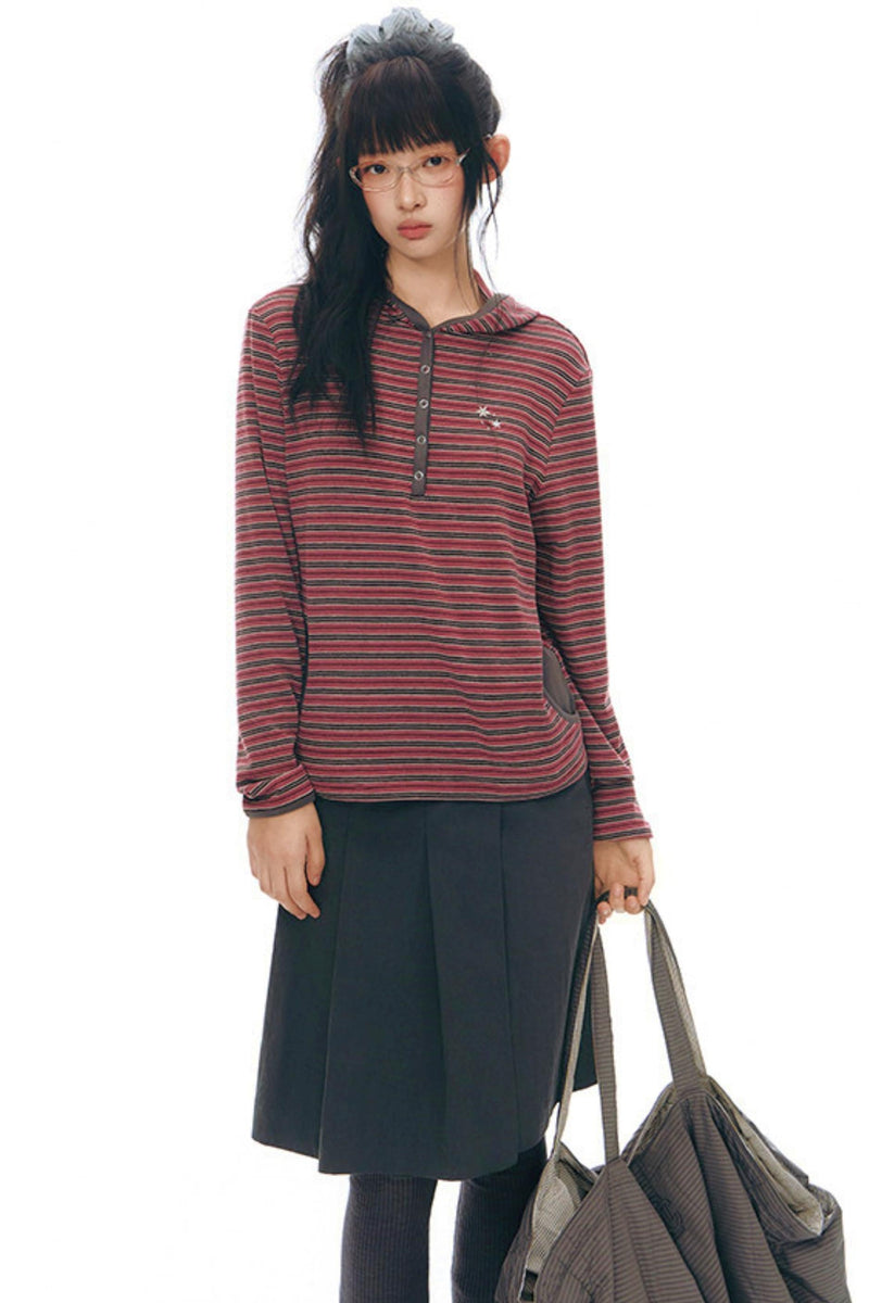 Striped Hooded Knit Tops