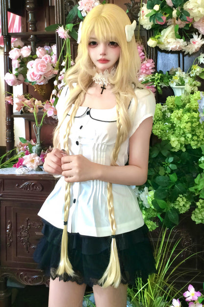 Doll Collar Waist Blouse + Skirt