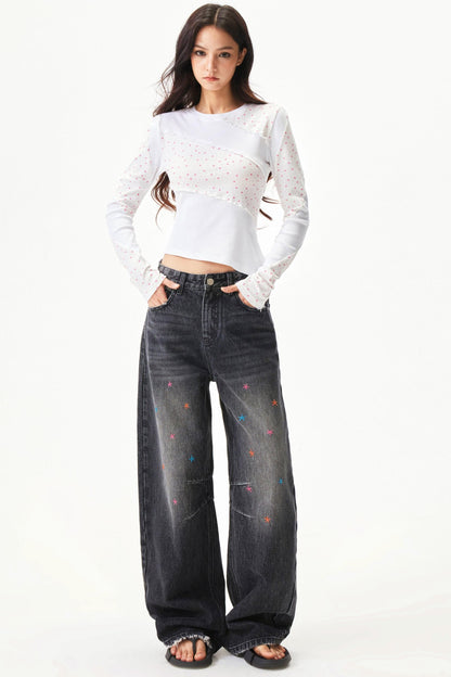 Cut Patchwork Print Slim Top