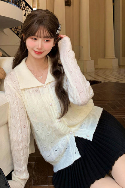Sweet Girly Hollow Knit Cardigan