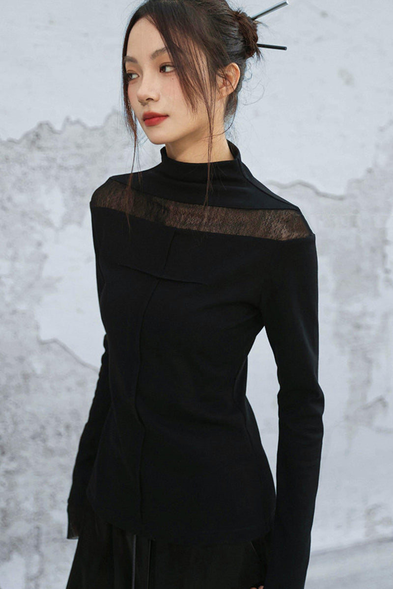 Point Sheer Design High Neck Top