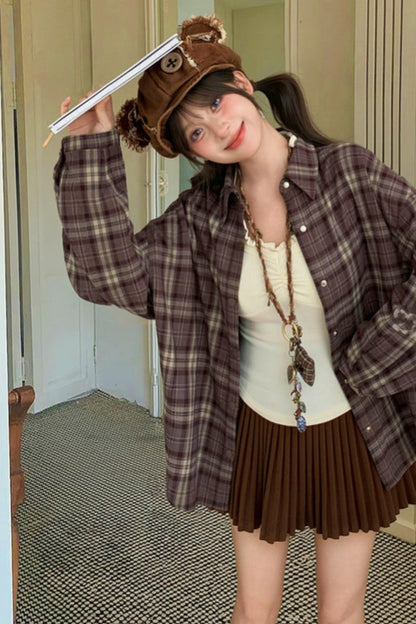 Loose Retro Plaid Shirt