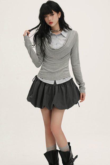 Drape Cowl Neck Layered Shirt