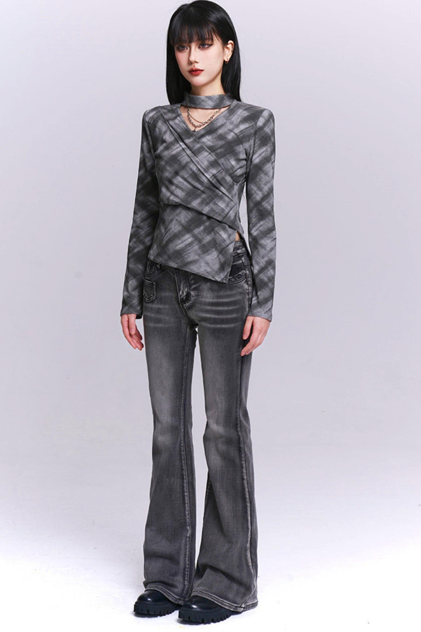 Ghost League Gray Plaid Top