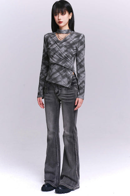 Ghost League Gray Plaid Top