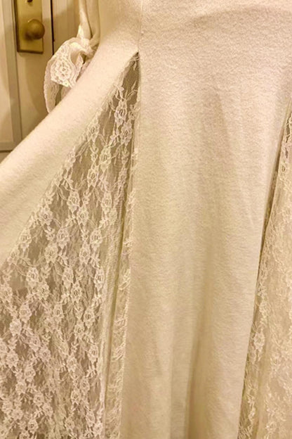 French Lace Waist Slimming Dress + Soft White Longline Cloak