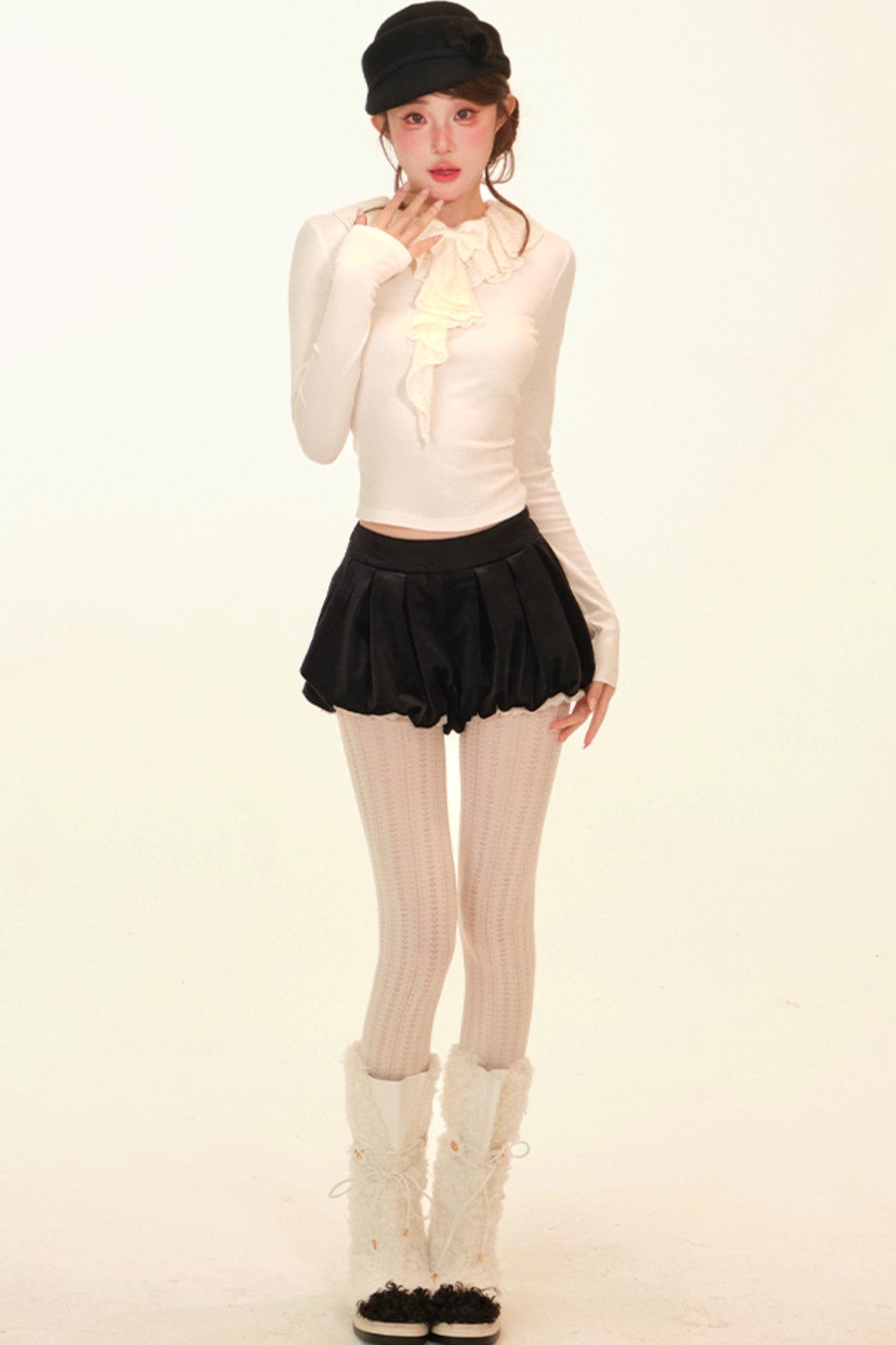Lace Ruffle Coat + Top + Pants