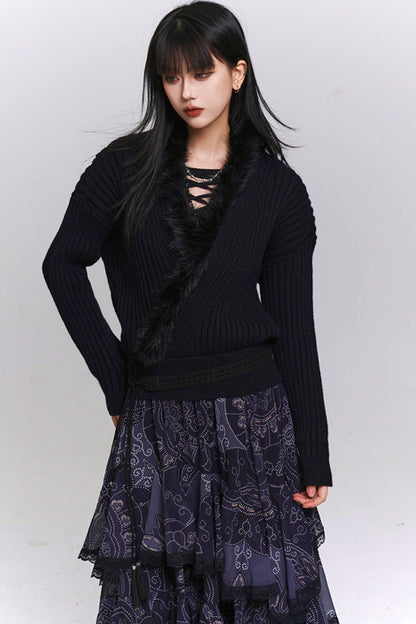 Soft Gray V-neck Knit Sweater