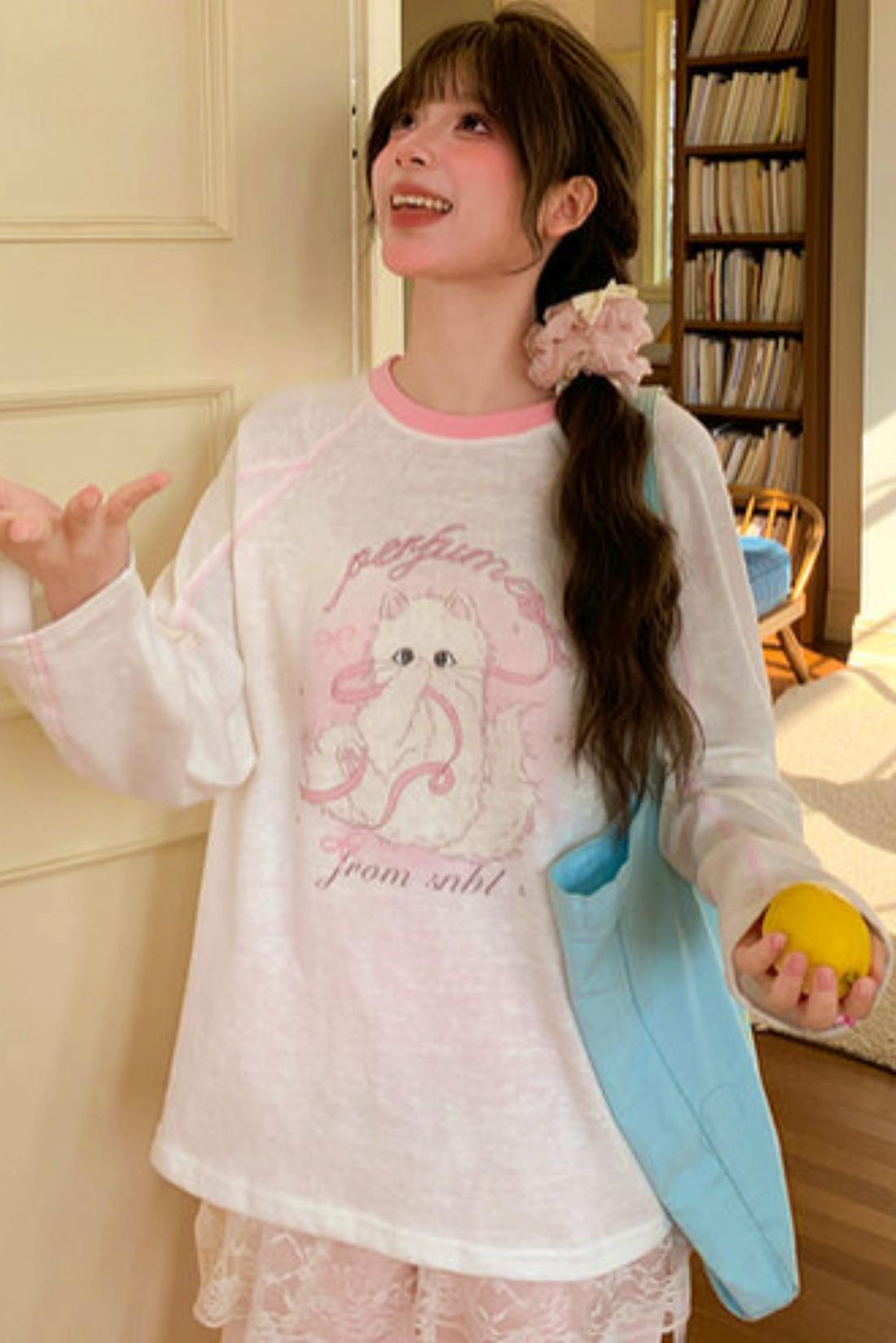 Sweet Cat Print Top