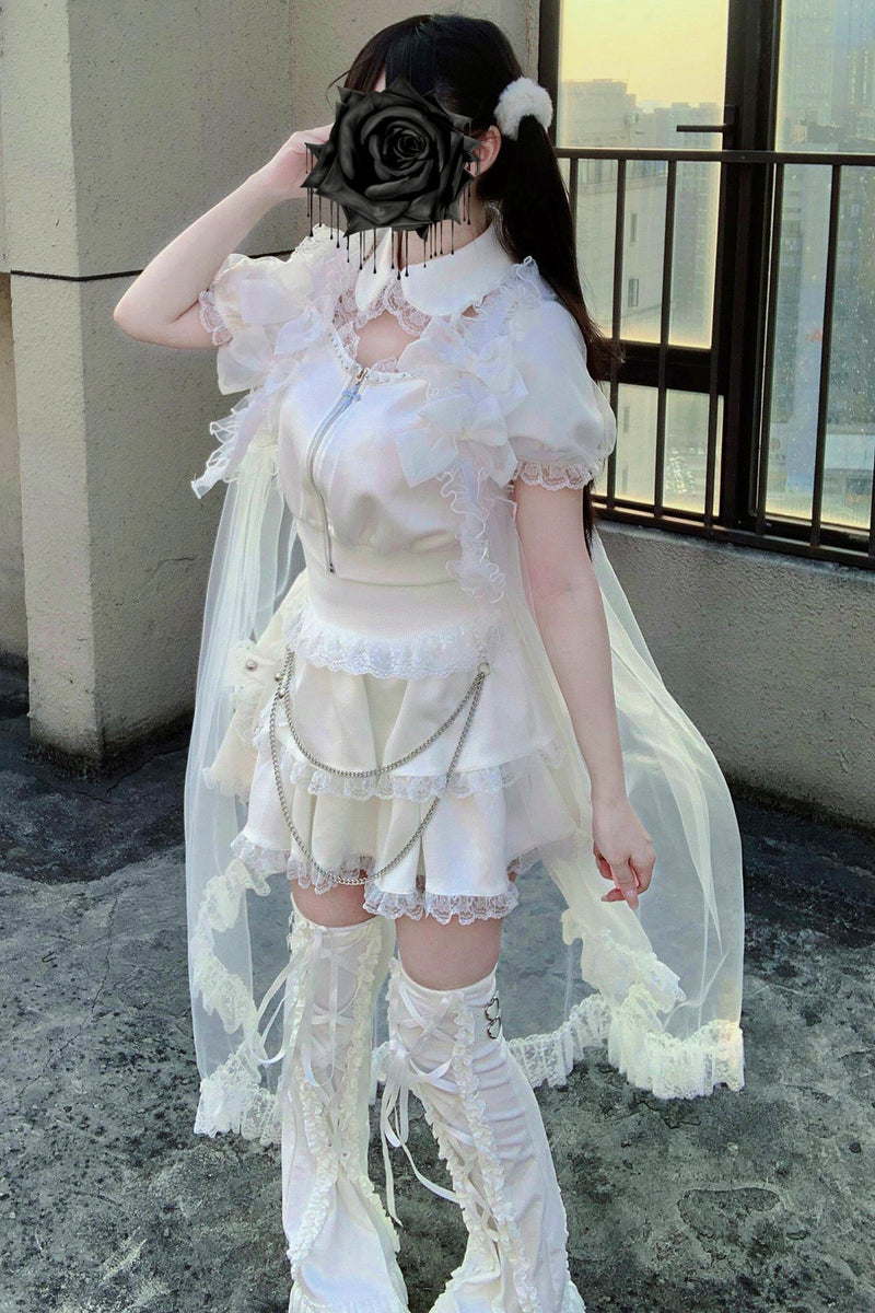 Gothic Dark Kawaii Cross Setup + Lace Vest