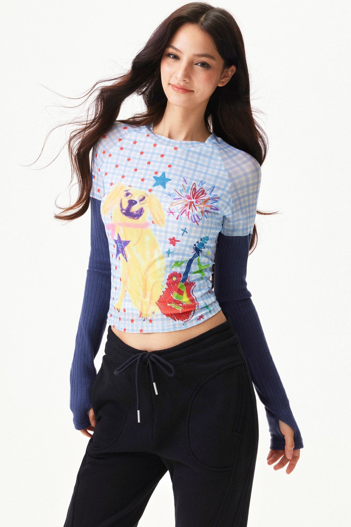 Graffiti Mesh Patchwork Top