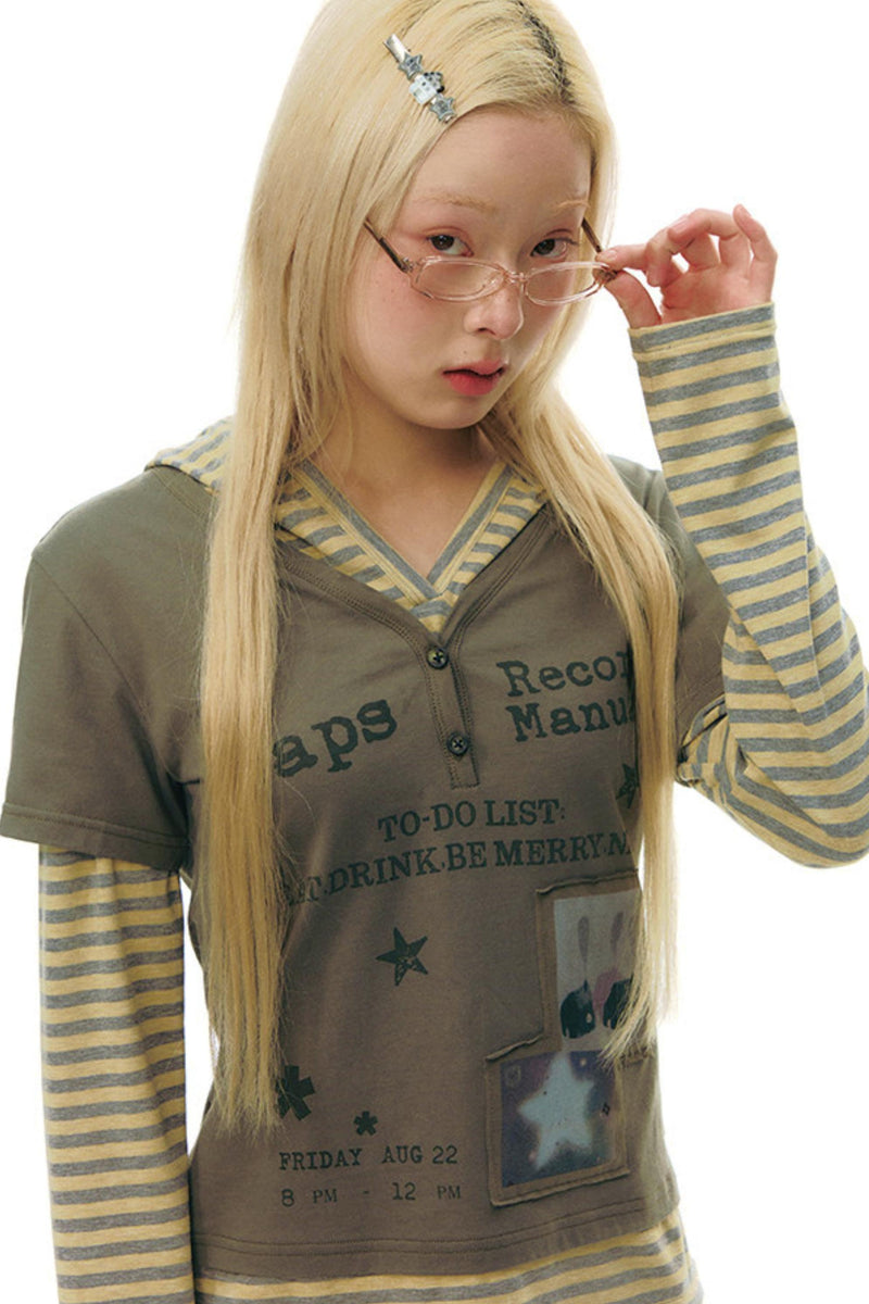Striped Y2k Hoodie Top