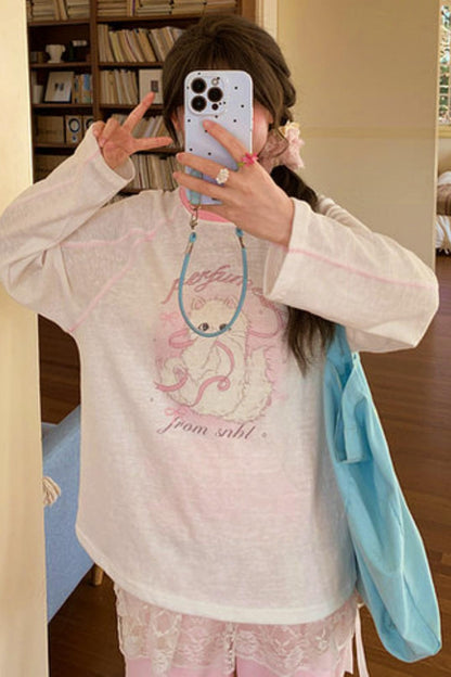 Sweet Cat Print Top