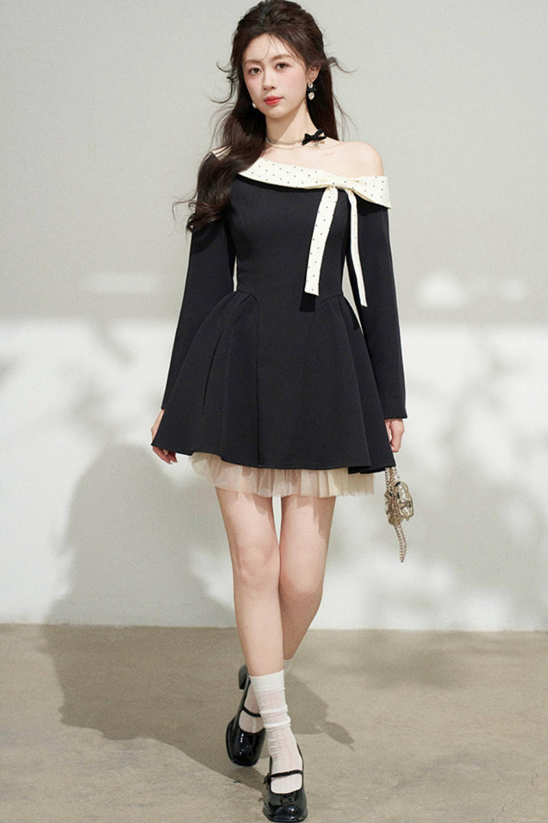 French Sweet Off Shoulder Dress