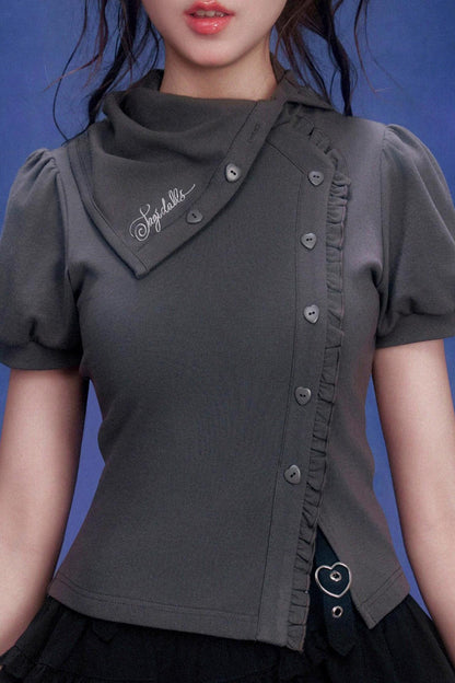 Dark Puff Sleeve Top