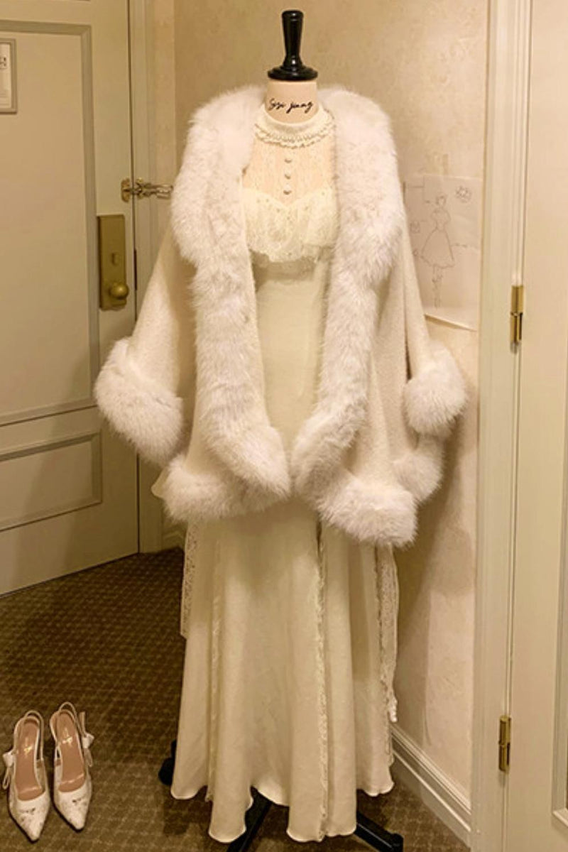 French Lace Waist Slimming Dress + Soft White Longline Cloak