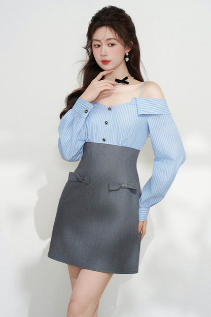French Striped Blue Dress