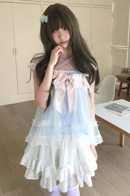 Baby Blue Lace Cami Top + Skirt