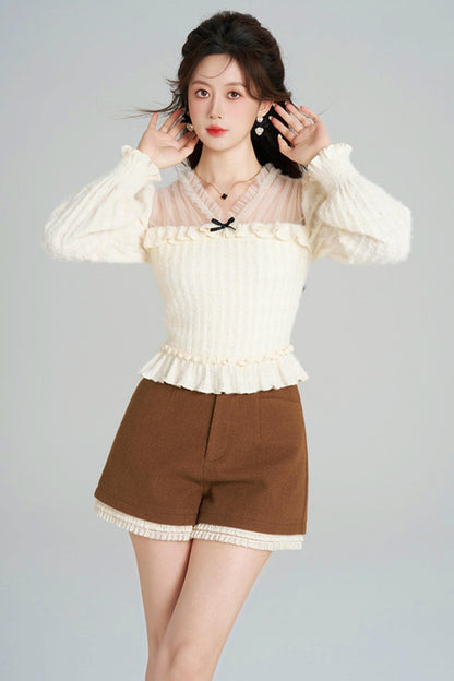 Unique Plush V-neck Blouse