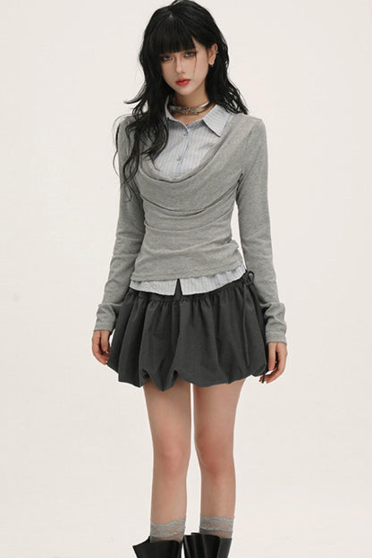 Drape Cowl Neck Layered Shirt