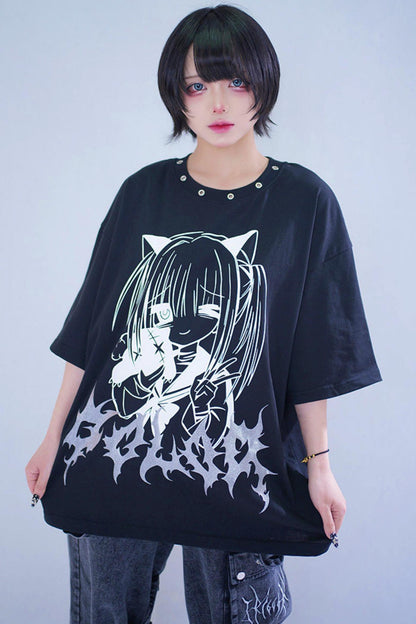 Cat Glitter Print T-shirt
