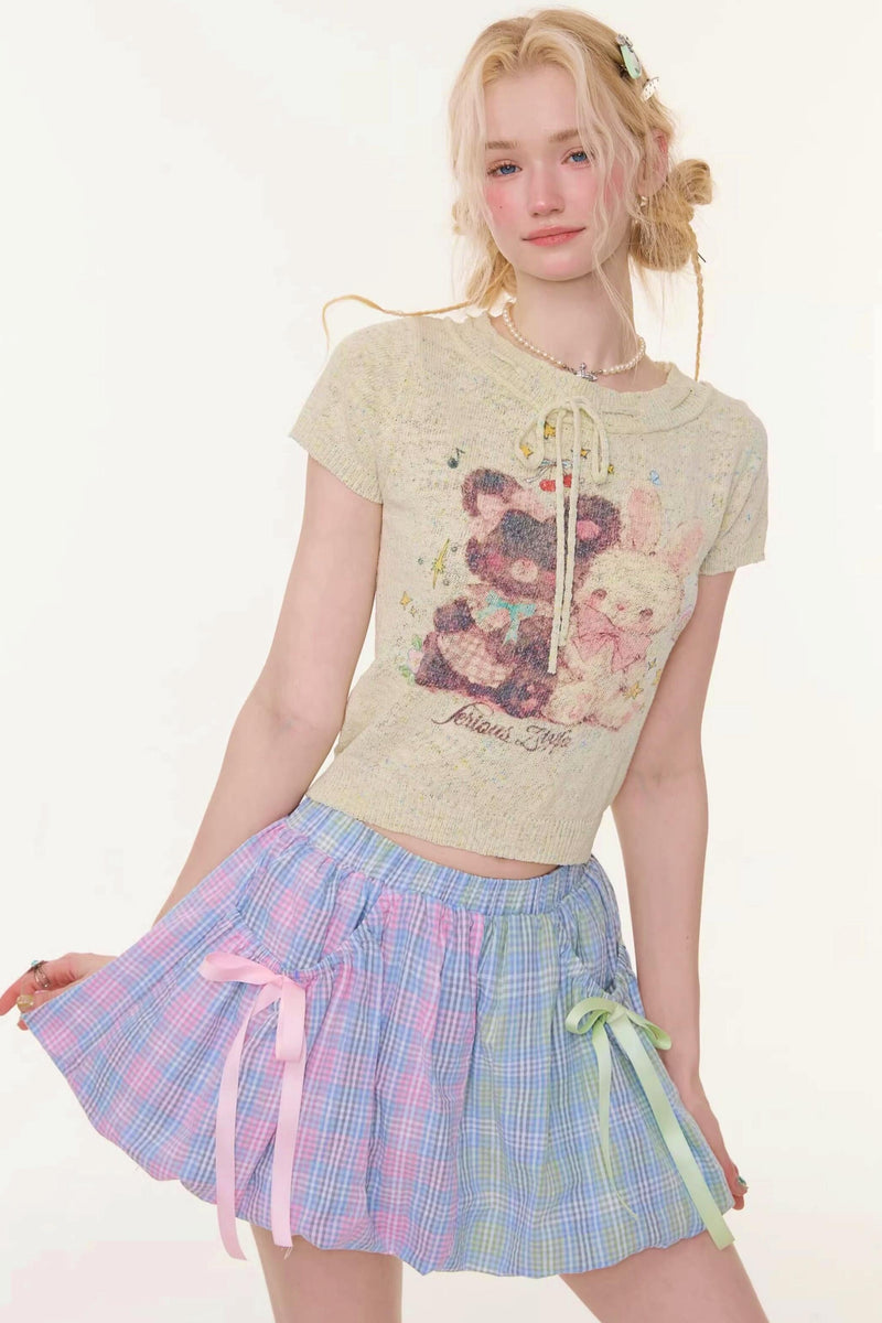 Retro Light Green Print Top