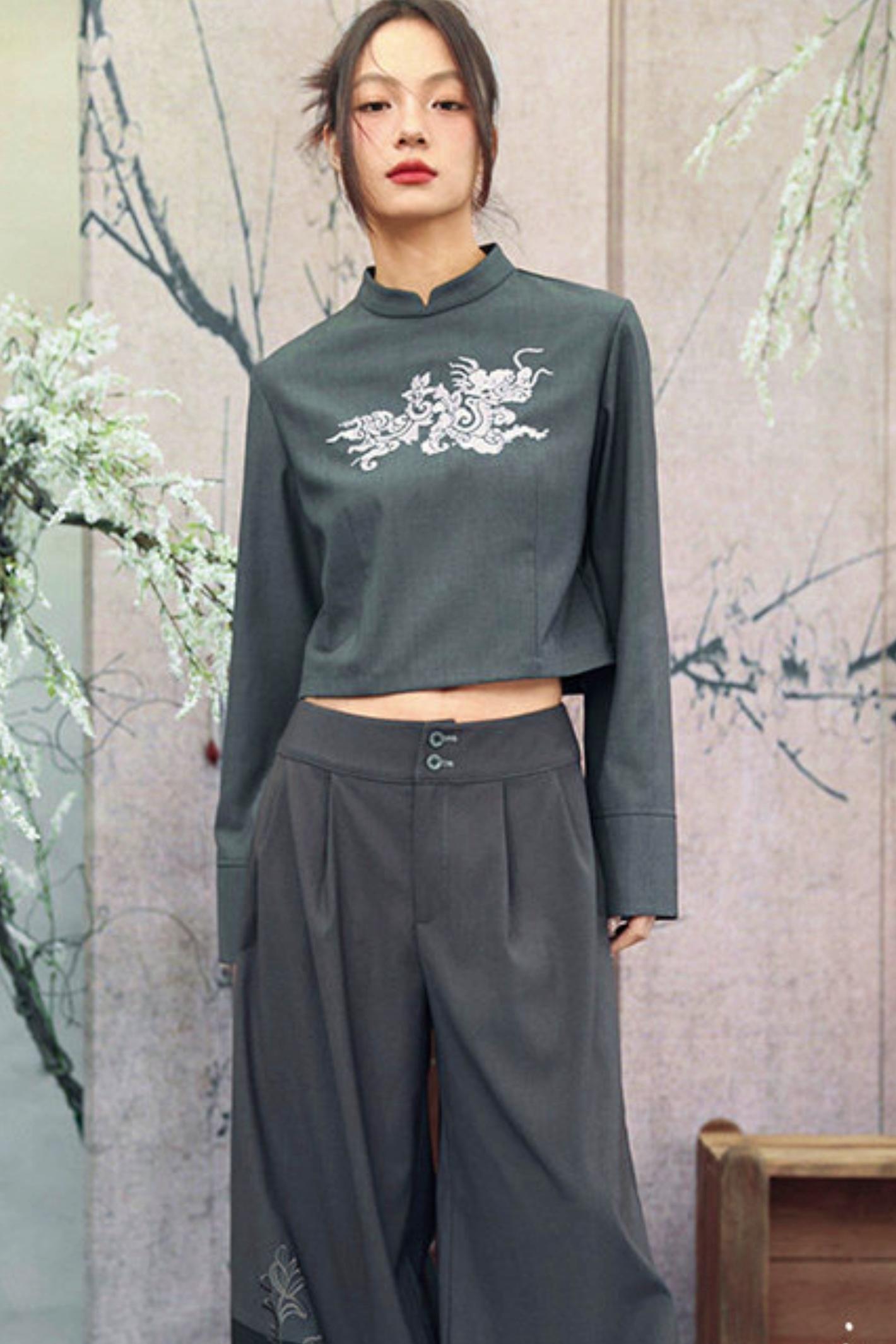 Dragon Embroidery Blazer Top