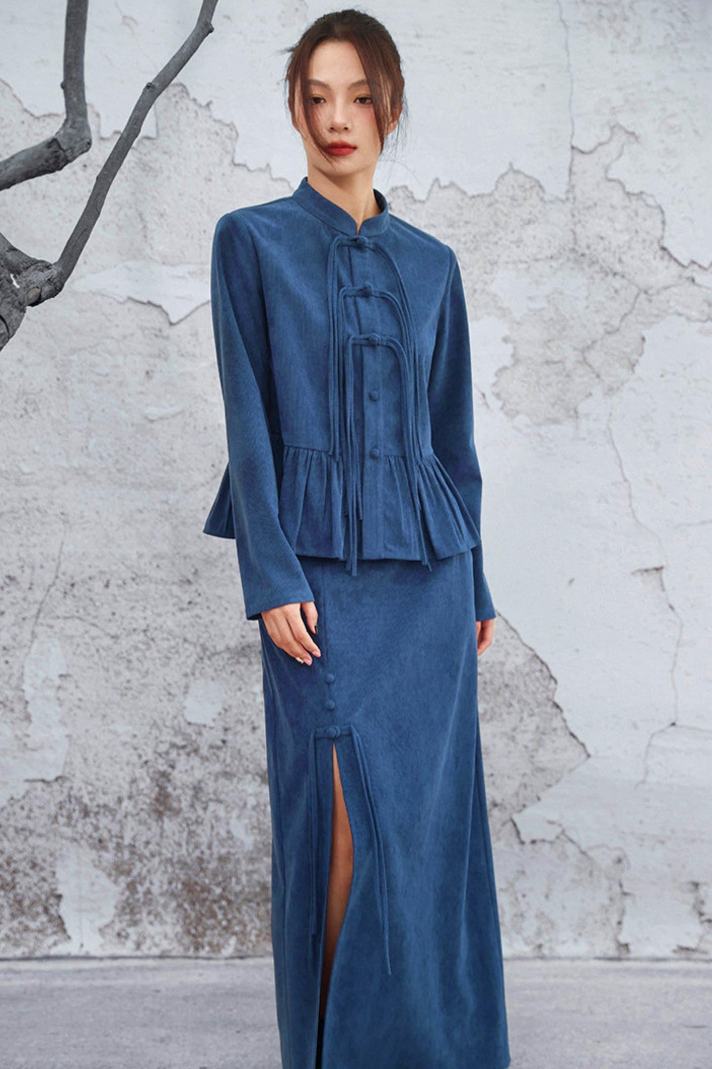 Chinese-style Flare Top + Slit Skirt