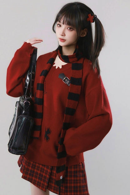 Leather Buckle Sweater + Scarf