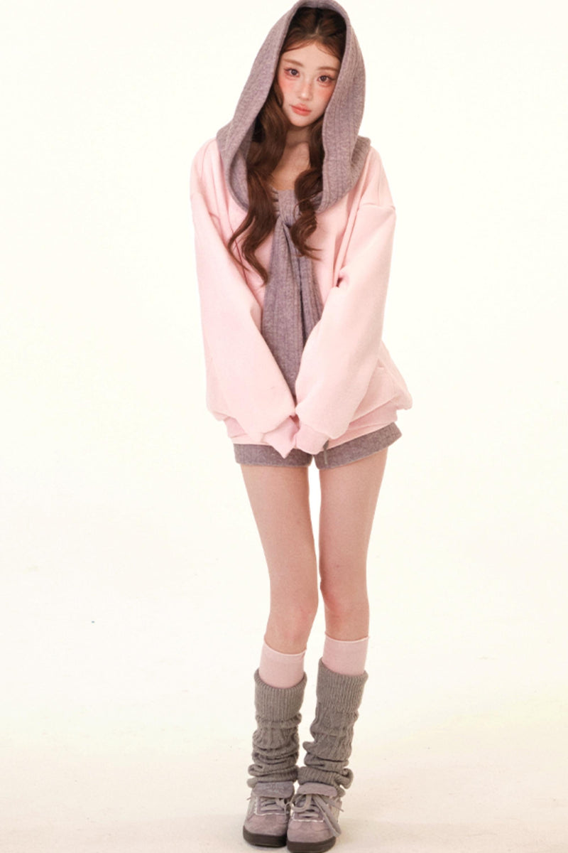 Color Block Hooded Fleece Jacket Set
