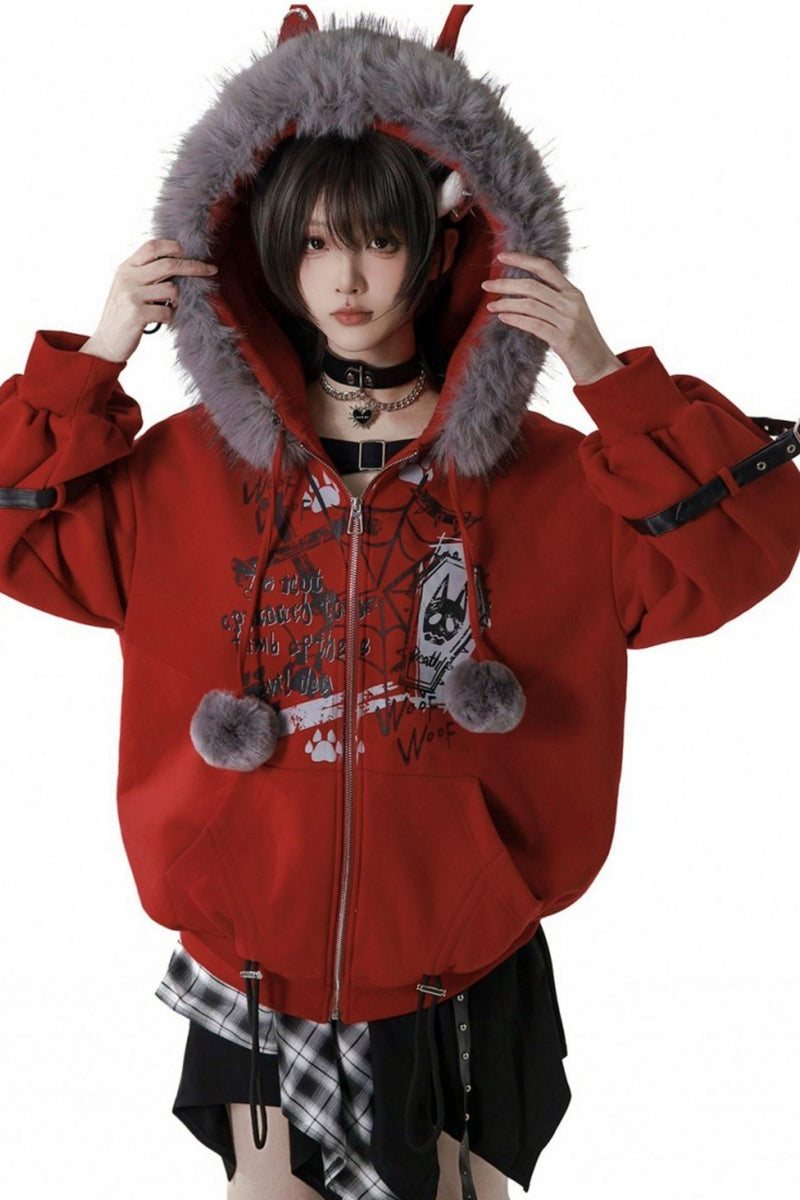 Red Fleece Jacket + Top + Skirt + Accessories