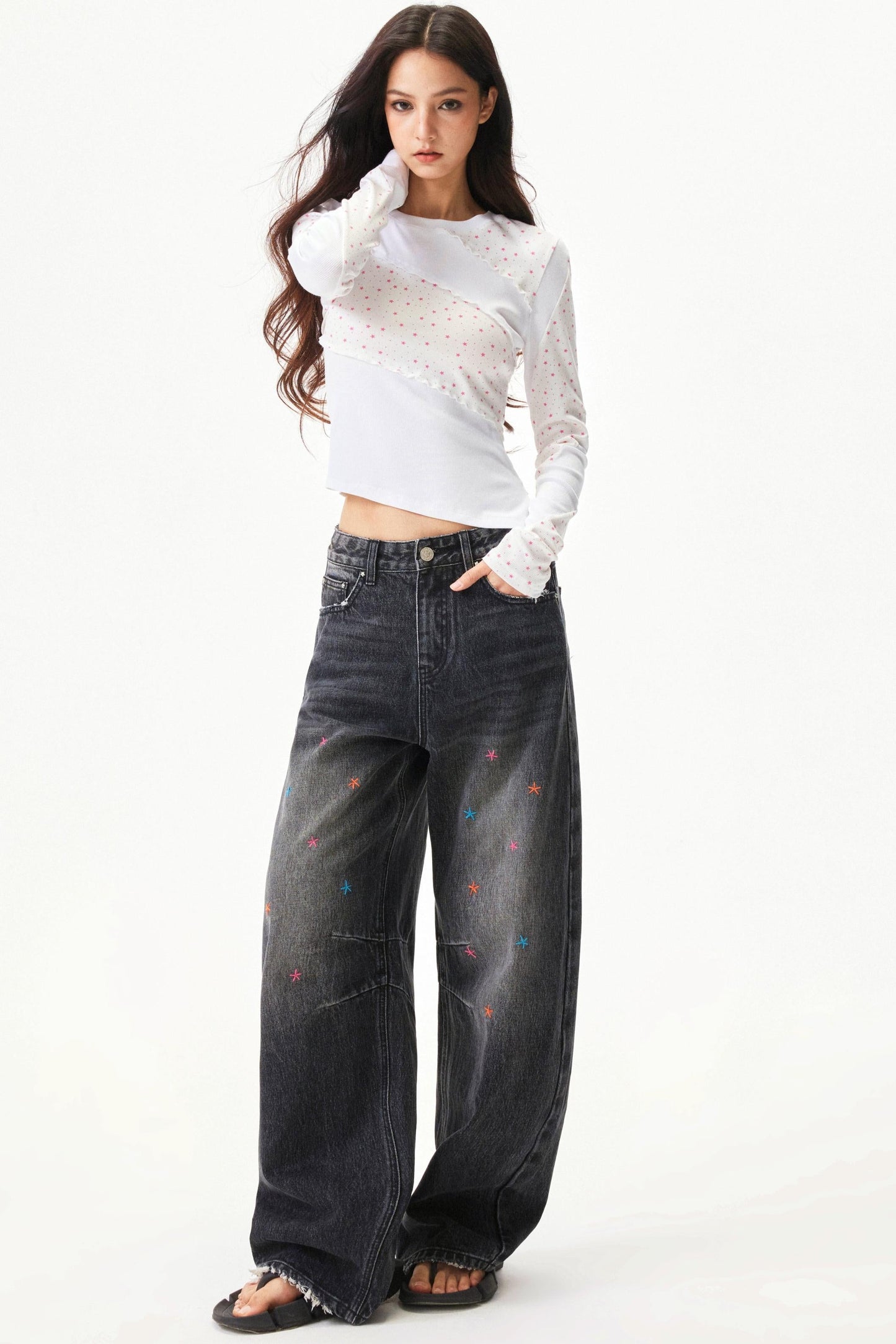 Cut Patchwork Print Slim Top