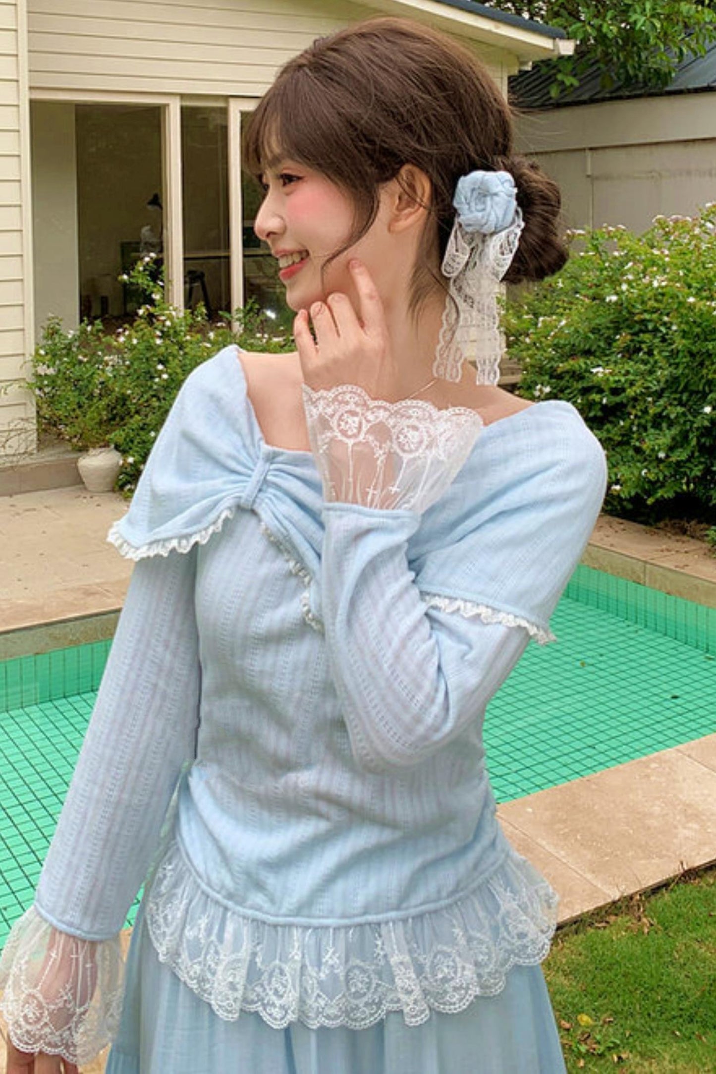 Lace Patchwork Off-shoulder Top + Long Skirt