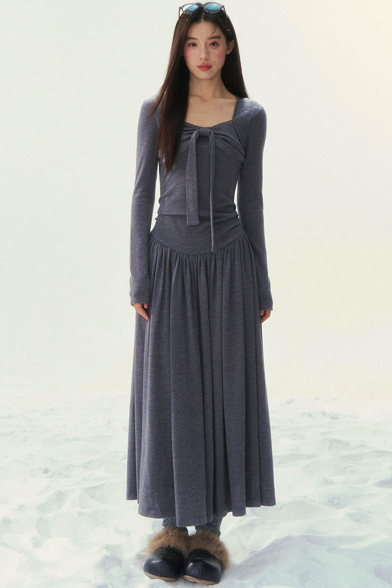 Gray Knit Waist Shape French Dress