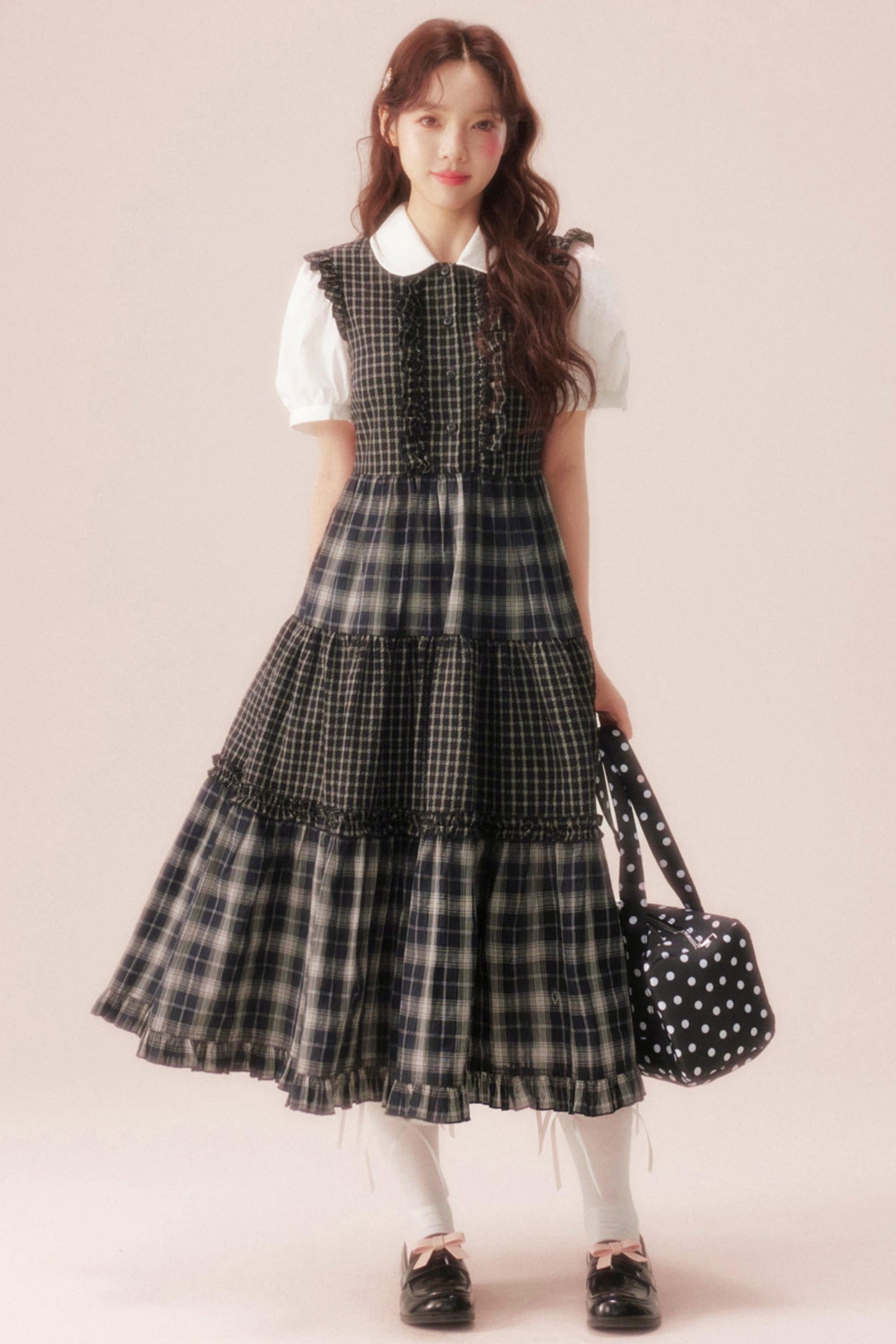 Black Plaid Patchwork Loose Shirt Dress