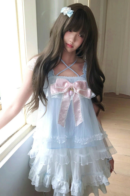 Baby Blue Lace Cami Top + Skirt