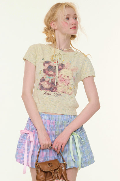 Retro Light Green Print Top