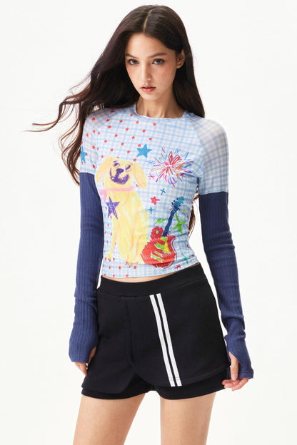 Graffiti Mesh Patchwork Top