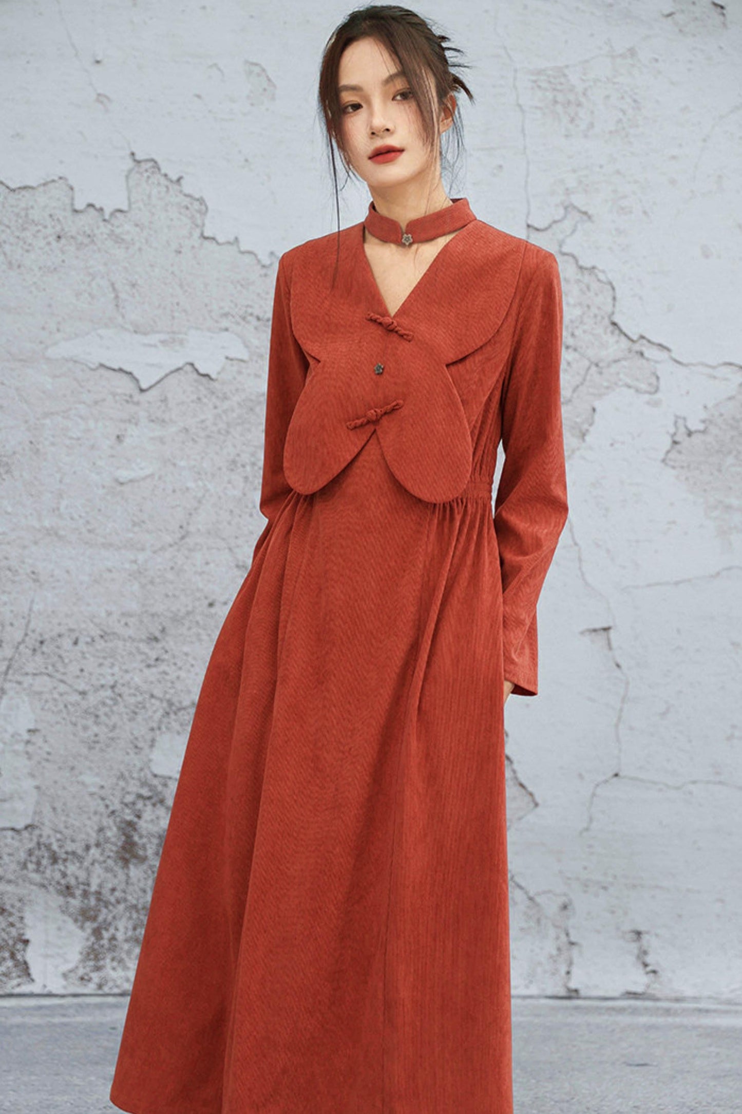 Retro Patchwork Corduroy Long Dress