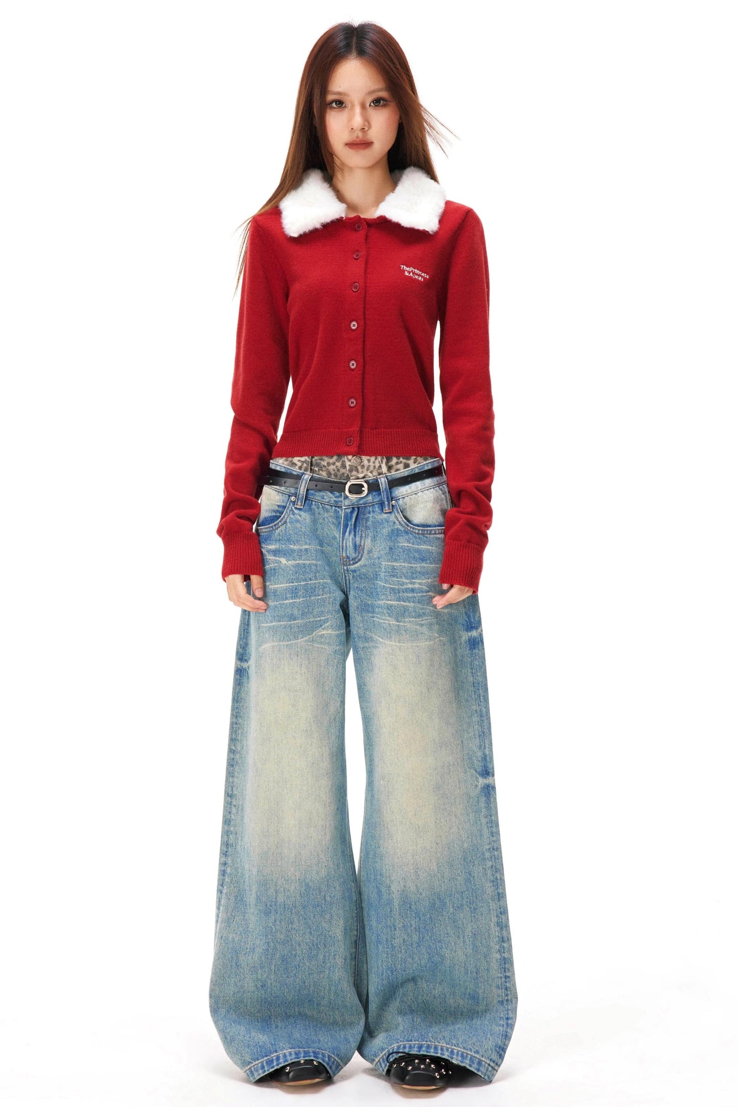 Retro Faux Fur Color Knit Cardigan