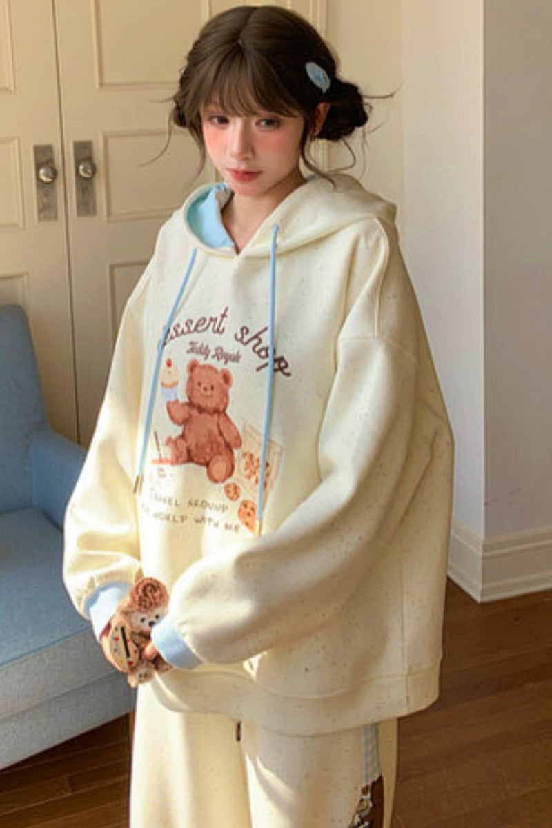 Bear Print Hooded Sweatshirt