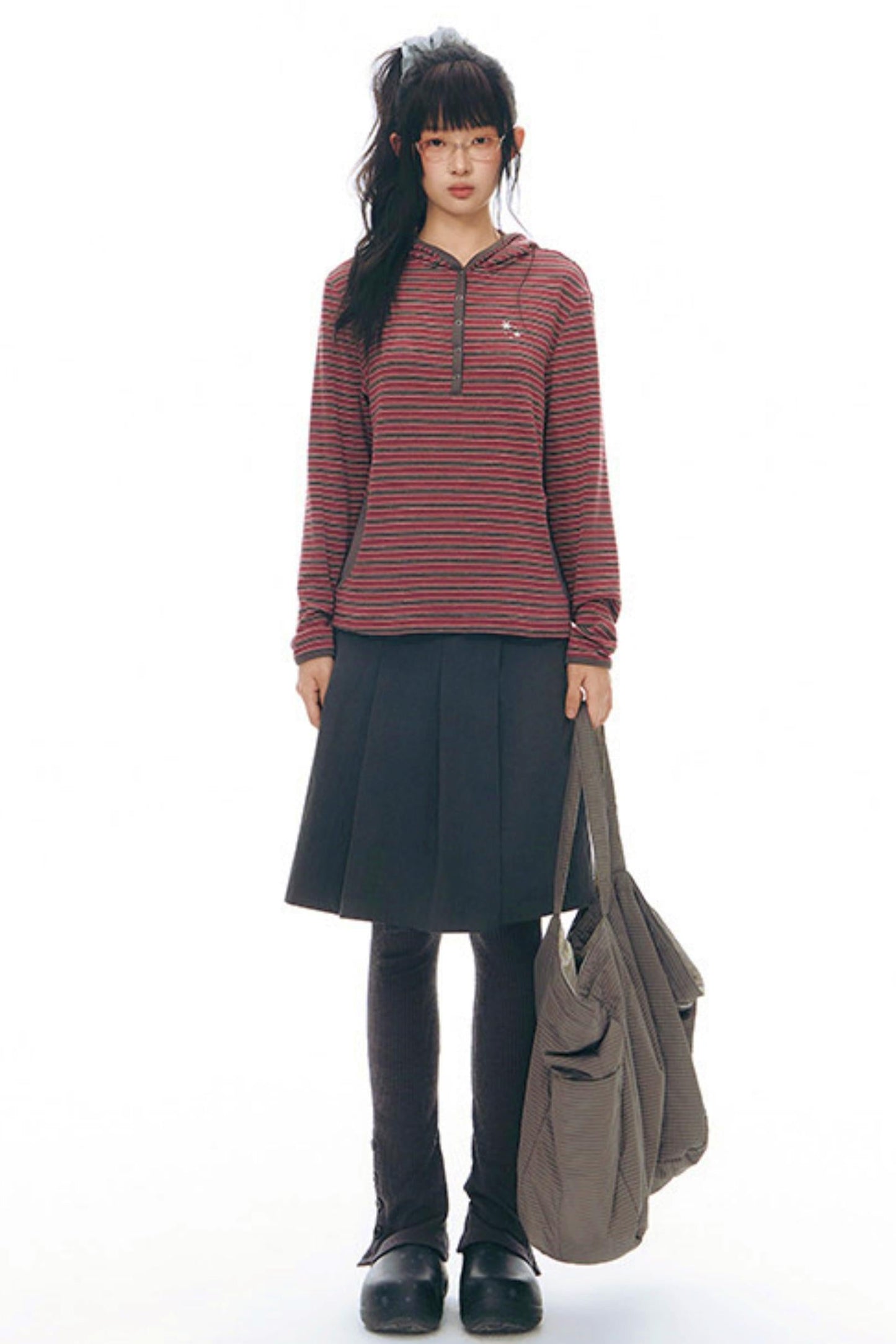 Striped Hooded Knit Tops