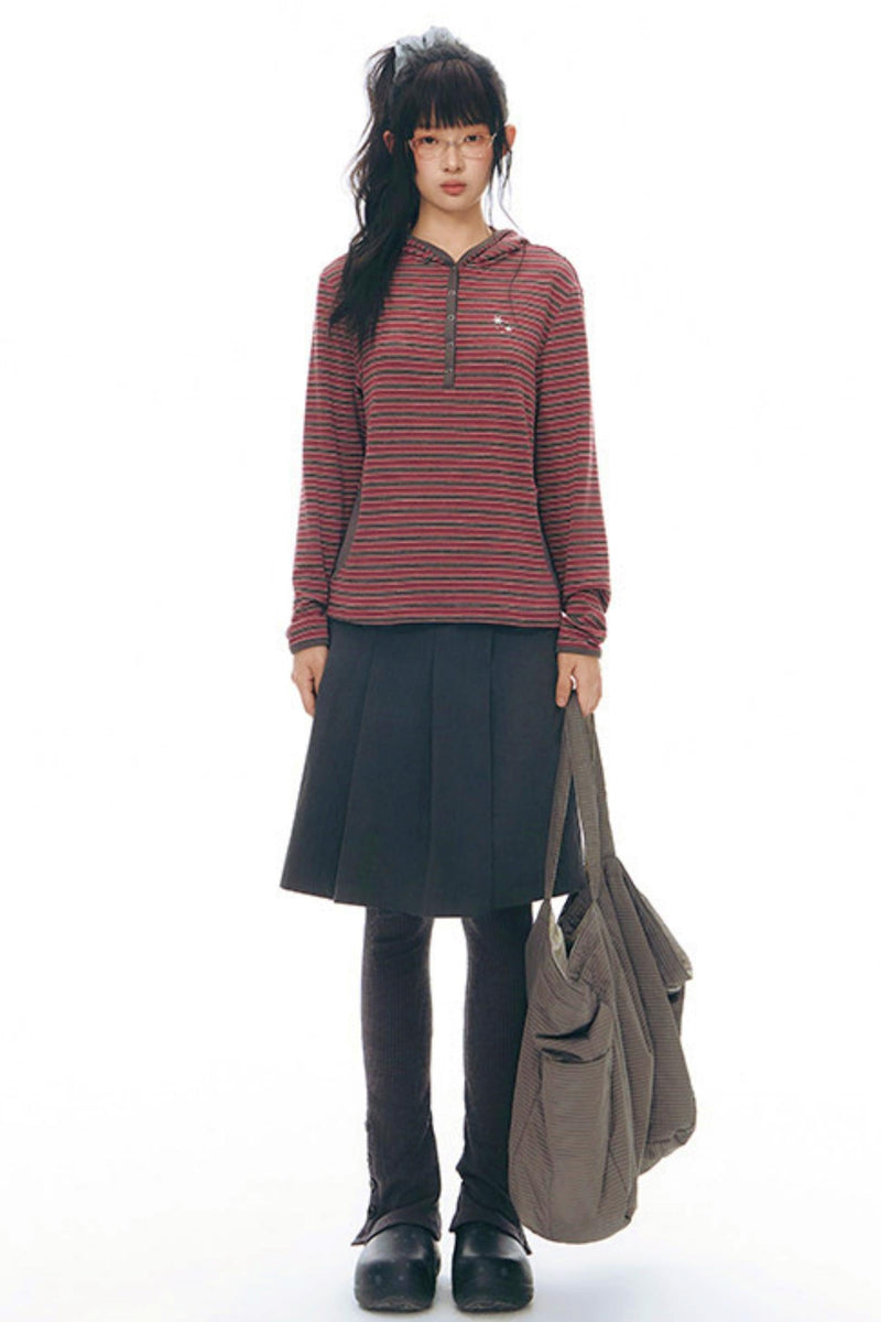 Striped Hooded Knit Tops