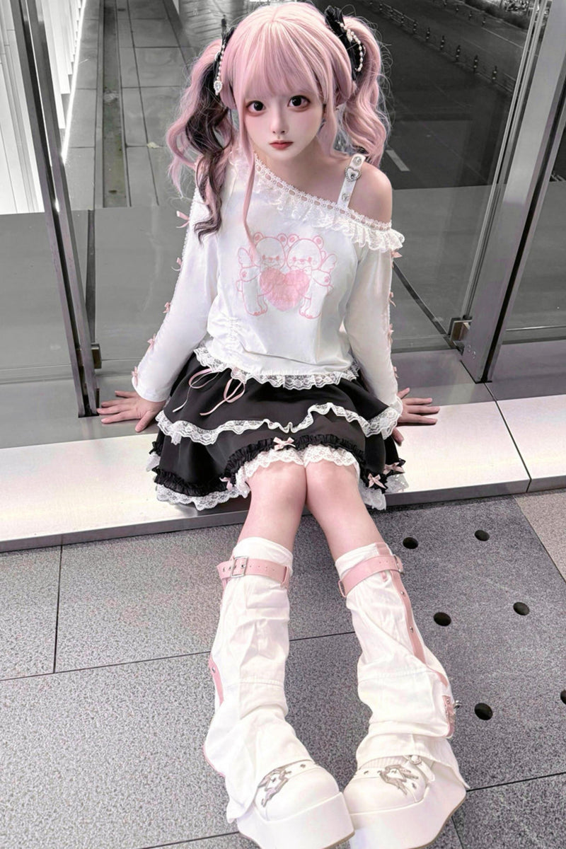 Bear Angel One-shoulder Top + Tiered Skirt