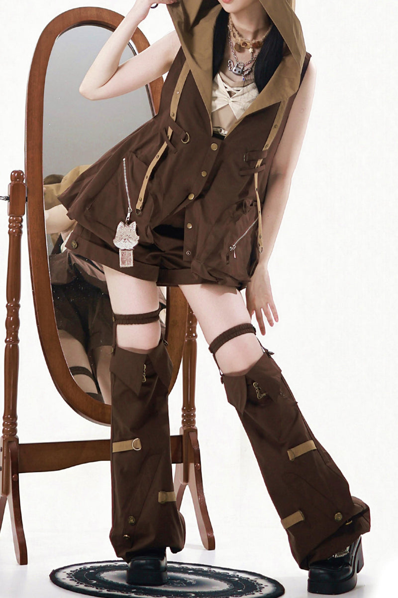 Cyberpunk Lolita Top + Shorts + Outerwear + Leg Accessories + Waist Pouch
