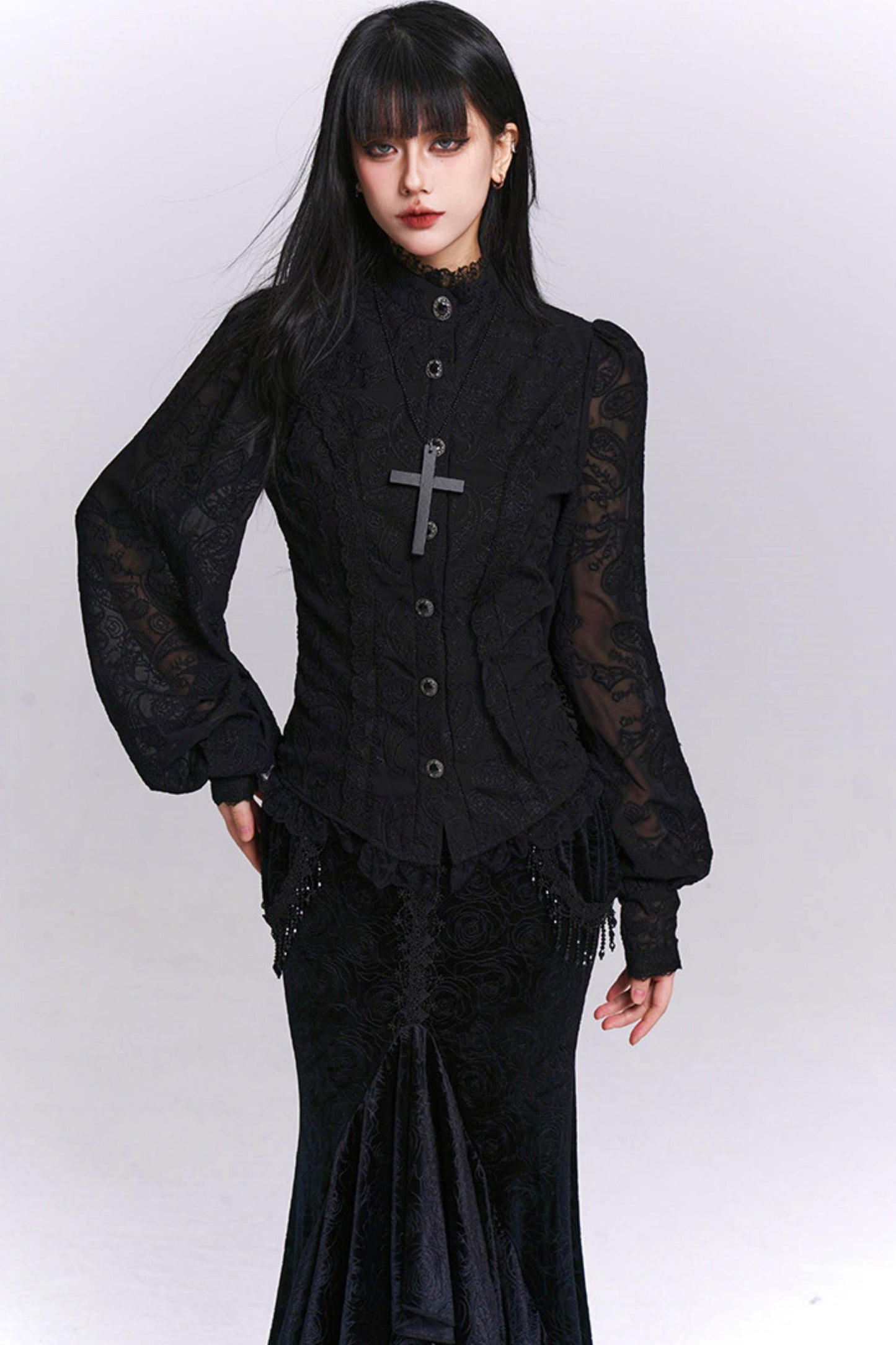 Dark Jacquard Gothic Blouse
