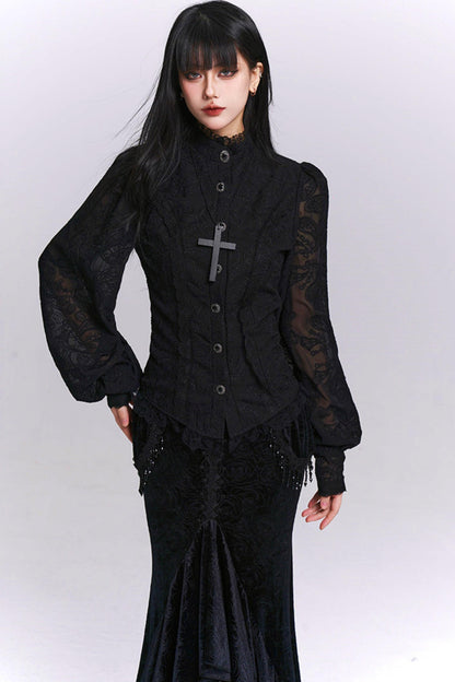 Dark Jacquard Gothic Blouse