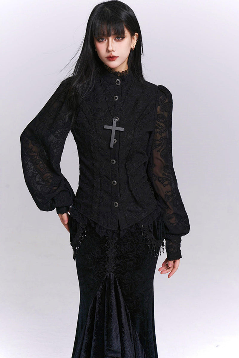 Dark Jacquard Gothic Blouse
