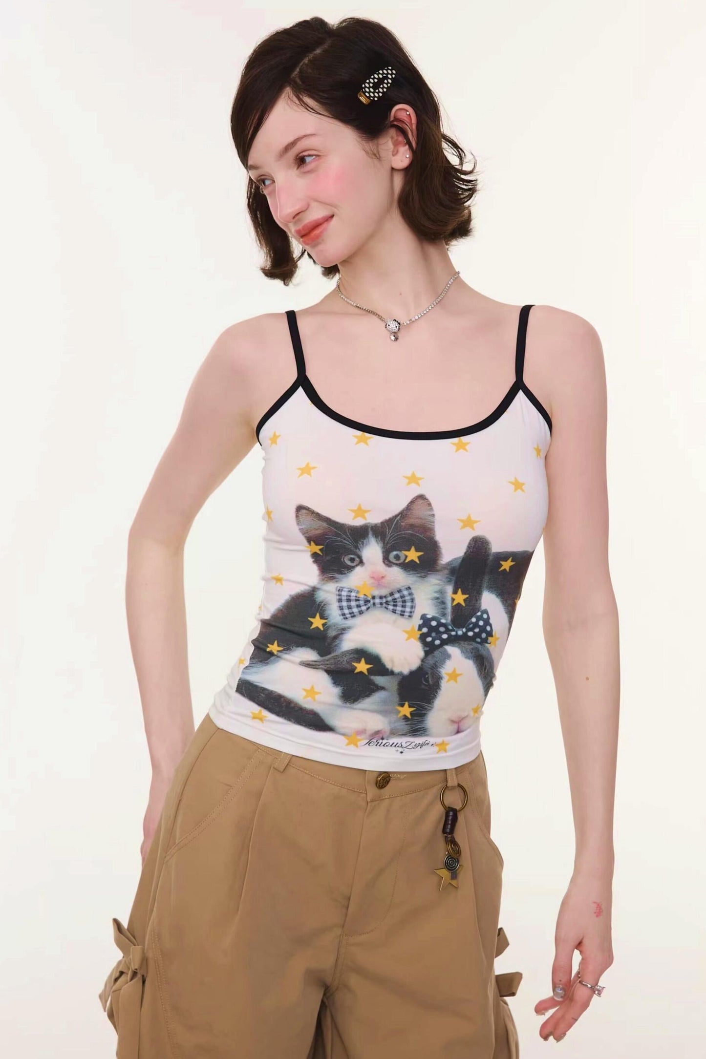Bow Tie Cat Print Camisole